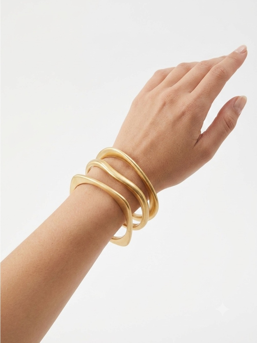 Vintage 90s Matte Gold Sculptural Geometric 3 Bangle Bracelet Set